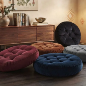 Velvet Round Floor Cushions Ball Fiber Filled - Round Floor Cushions 1 Pair = 2 Pieces Premium Quality