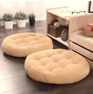 Velvet Round Floor Cushions Ball Fiber Filled - Round Floor Cushions 1 Pair = 2 Pieces Premium Quality