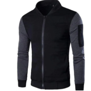 Men’s Black Winter Jacket with Stylish Sleeve Zipper Warm Casual Outerwear