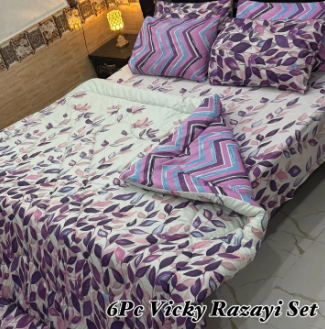 6-piece double bed Vicky Razai set with multi-color designs