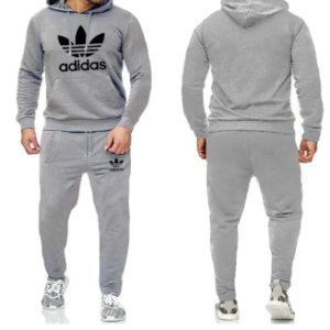 Men's grey printed winter tracksuit with matching hoodie and trousers