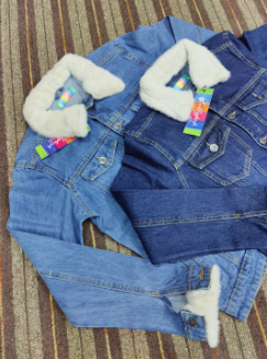 HOZRY Girls’ Denim Fur Jacket – Stylish Winter Wear